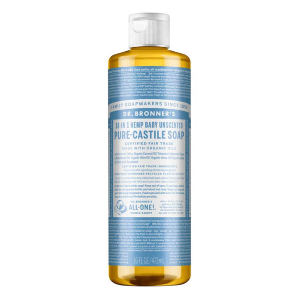 Dr-Bronners-Pure-Castile-Liquid-Soap-Baby-Unscented-437ml - L'Organic