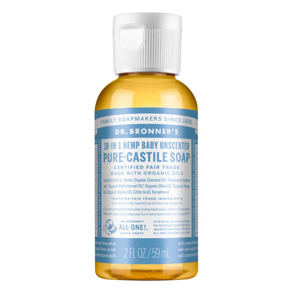 Dr Bronner's Pure Castile Liquid Soap - Baby/Unscented - 59ml