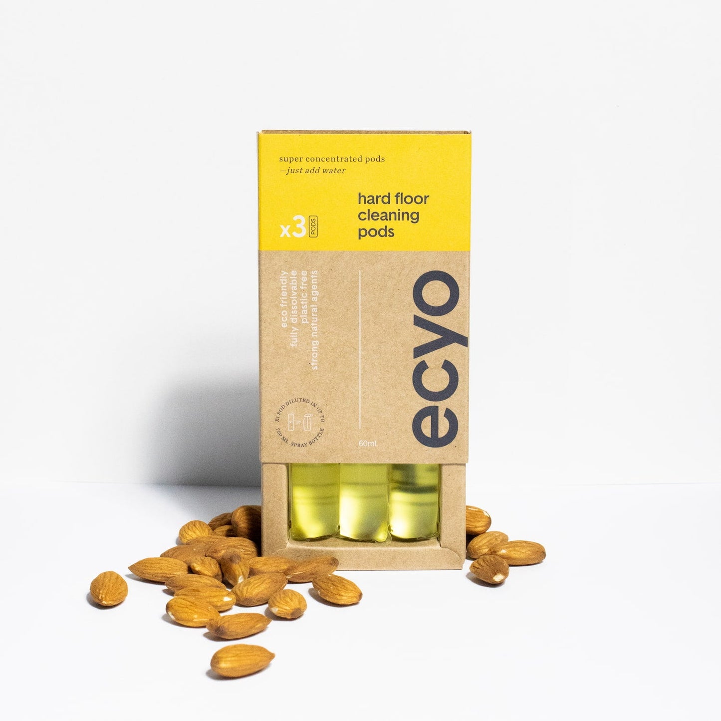 Ecyo eco-friendly hard floor cleaning pods with packaging on a white background