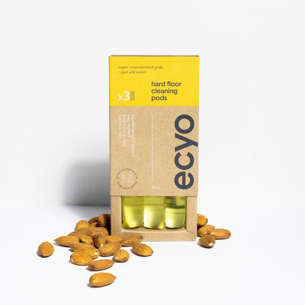 Ecyo eco-friendly hard floor cleaning pods with packaging on a white background