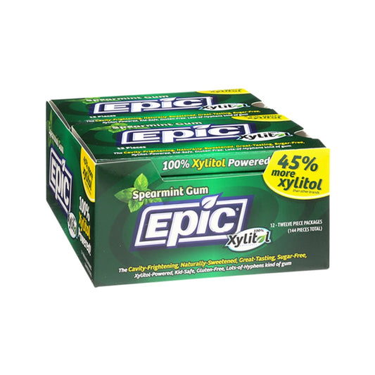 EPIC Xylitol Chewing Gum Spearmint Bulk Display Box 12 packets - L'Organic