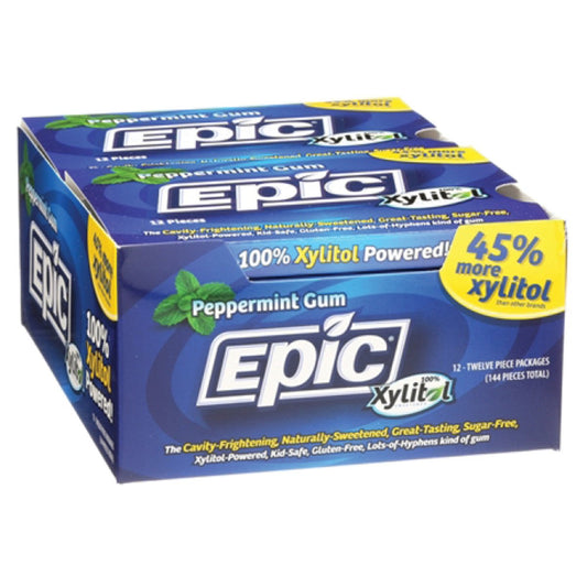 EPIC Xylitol Chewing Gum Peppermint Bulk Box - 12 packets - L'Organic