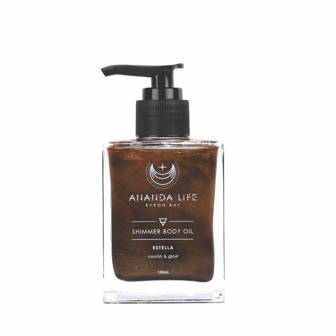 Ananda Life Estella Shimmer Body Oil with golden chocolate shimmer and nourishing botanical oils