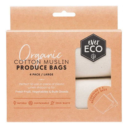 Ever Eco Reusable Produce Bags Organic Cotton Muslin - 4 Pack