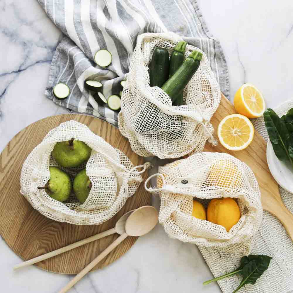 Ever Eco Reusable Produce Bags Organic Cotton Net -  4 Pack