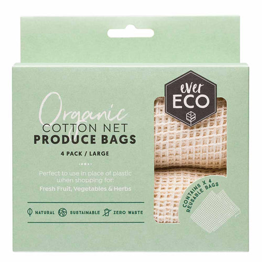 Ever Eco Reusable Produce Bags Organic Cotton Net -  4 Pack