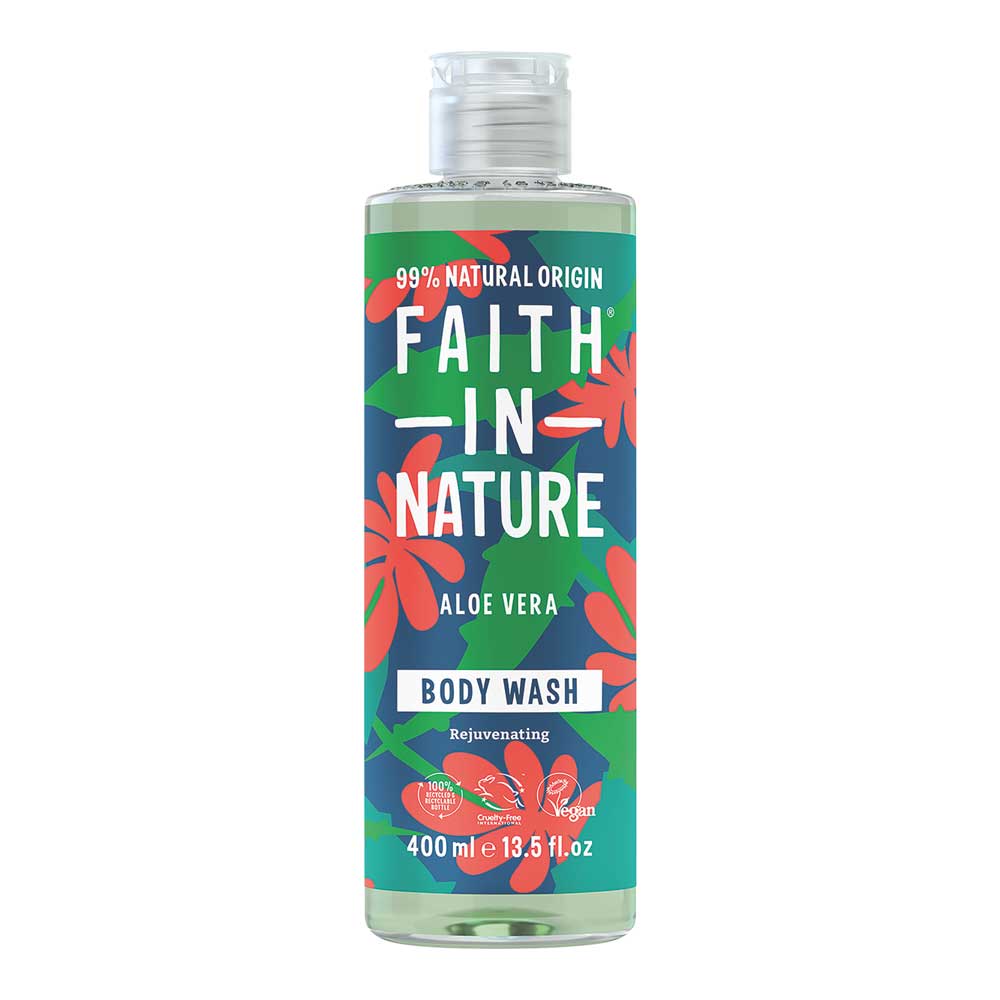 Bottle of Faith in Nature Aloe Vera Body Wash on a white background
