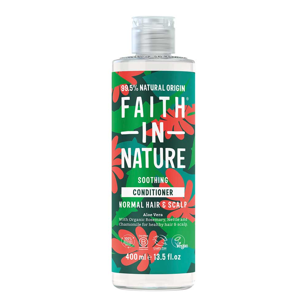 Bottle of Faith In Nature soothing conditioner on a white background