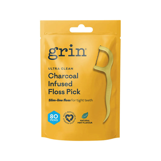 GRIN Ultra Clean Floss Picks Charcoal Infused - 80 Pack - L'Organic