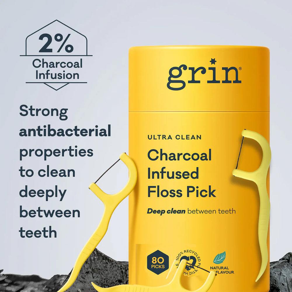 GRIN Ultra Clean Floss Picks Charcoal Infused - 80 Pack - L'Organic