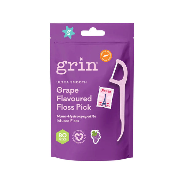 GRIN Ultra Smooth Floss Picks Grape Flavoured - 80 Pack - L'Organic