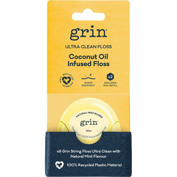 GRIN Ultra Clean Floss Coconut Oil Infused 30m + Refill - 2 Pack - L'Organic