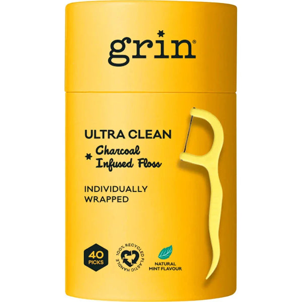 GRIN Charcoal Infused Dental Floss Picks Ultra Clean - 40pcs - L'Organic