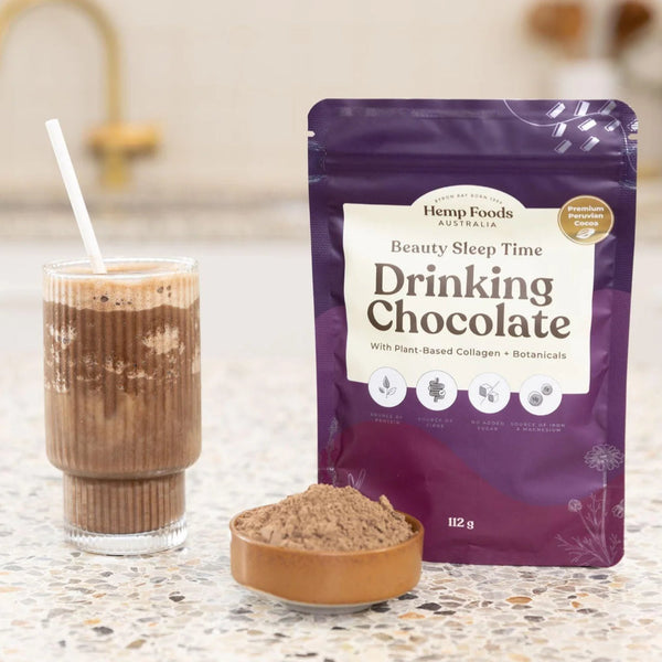 HEMP FOODS AUSTRALIA Drinking Chocolate Beauty Sleep Time With Plant-Based Collagen + Botanicals 112g - L'Organic
