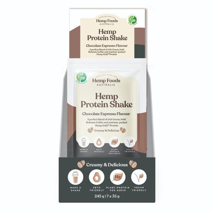Hemp Foods Aus Hemp Protein Shake Chocolate Espresso - 7 x 35g Sachets - L'Organic