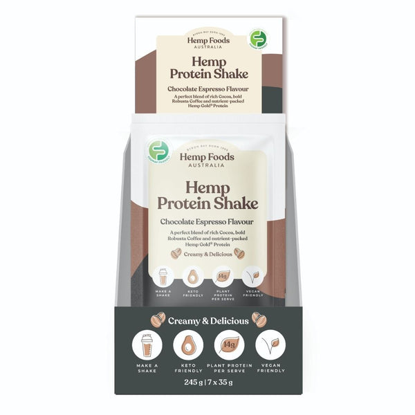 Hemp Foods Aus Hemp Protein Shake Chocolate Espresso - 7 x 35g Sachets - L'Organic