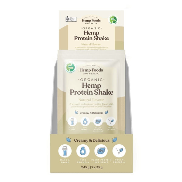 Hemp Foods Aus Organic Hemp Protein Shake Natural - 7 x 35g Sachets - L'Organic