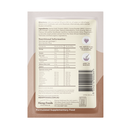 Hemp Foods Aus Organic Hemp Protein Shake Chocolate - 7 x 35g Sachets - L'Organic