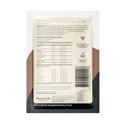 Hemp Foods Aus Hemp Protein Shake Chocolate Espresso - 7 x 35g Sachets - L'Organic