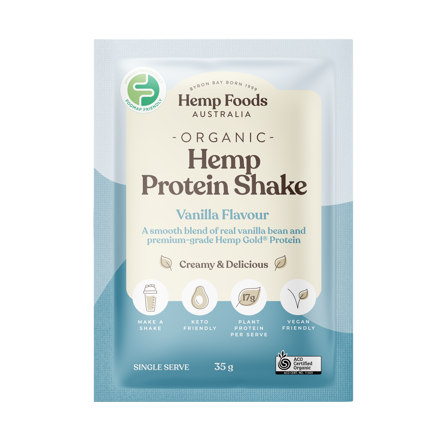 Hemp Foods Aus Organic Hemp Protein Shake Vanilla - 7 x 35g Sachets - L'Organic