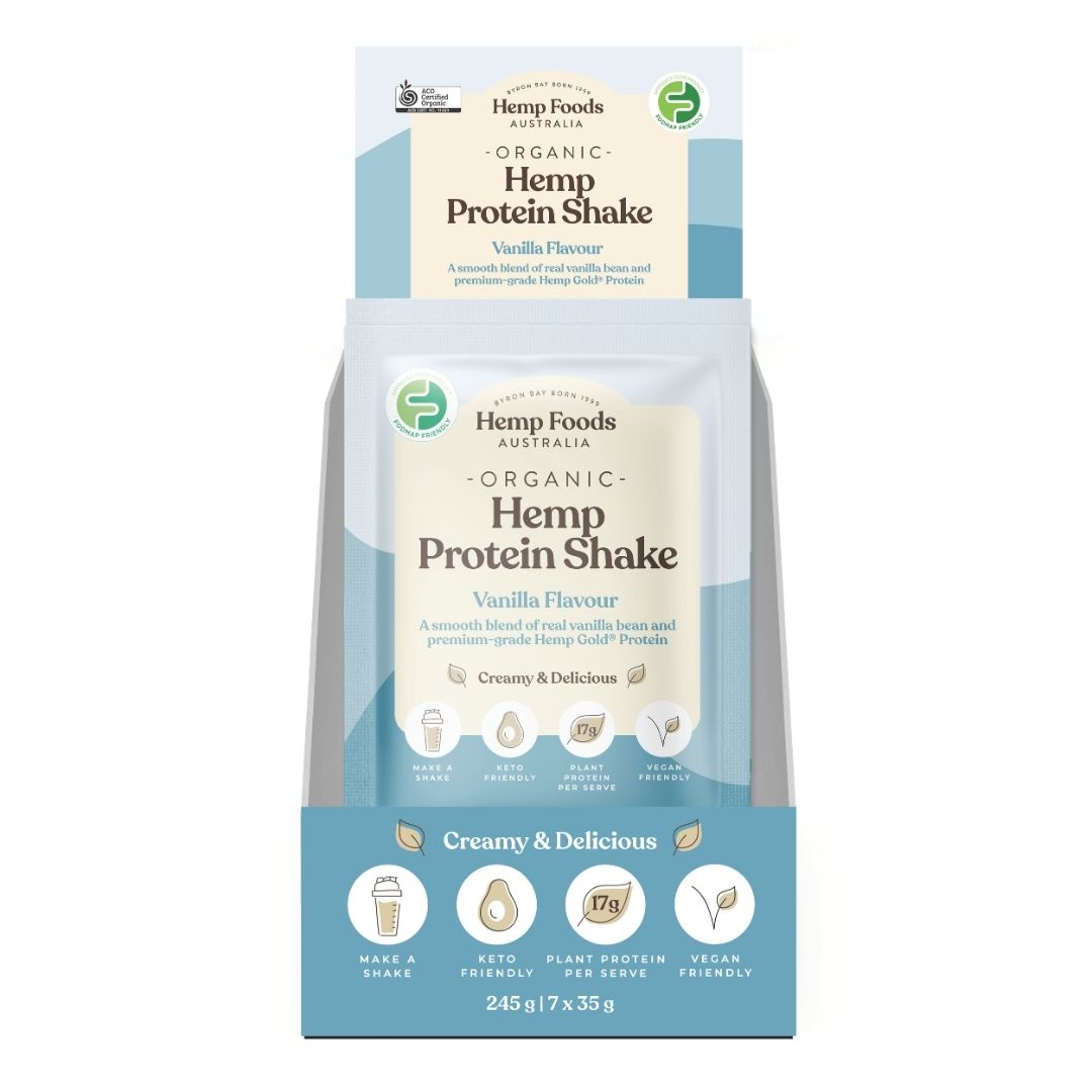 Hemp Foods Aus Organic Hemp Protein Shake Vanilla - 7 x 35g Sachets - L'Organic