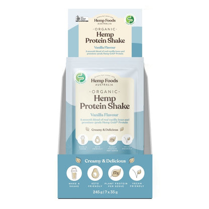 Hemp Foods Aus Organic Hemp Protein Shake Vanilla - 7 x 35g Sachets - L'Organic