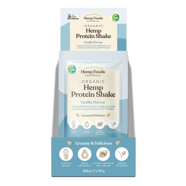 Hemp Foods Aus Organic Hemp Protein Shake Vanilla - 7 x 35g Sachets - L'Organic