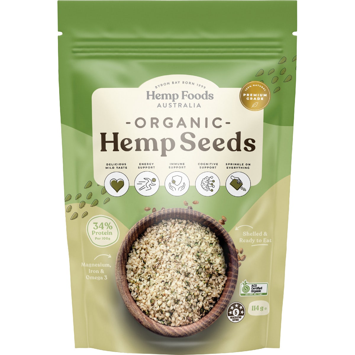 HEMP FOODS AUSTRALIA Organic Hemp Seeds Hulled 114g - L'Organic