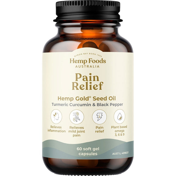 HEMP FOODS AUSTRALIA Pain Relief Capsules with Hemp Gold Seed Oil x 60 soft gel capsules - L'Organic