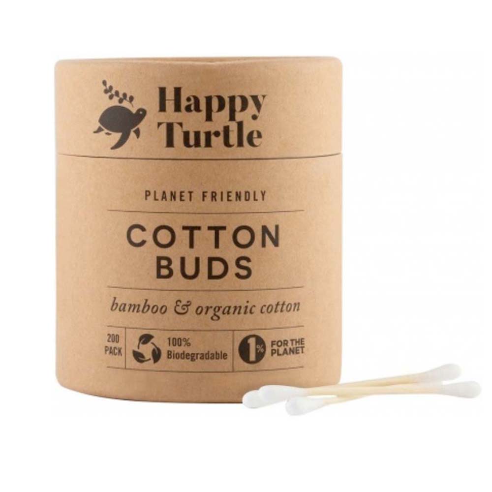 Happy Turtle Organic Cotton & Bamboo Cotton Buds - Round Tub - 200 pack