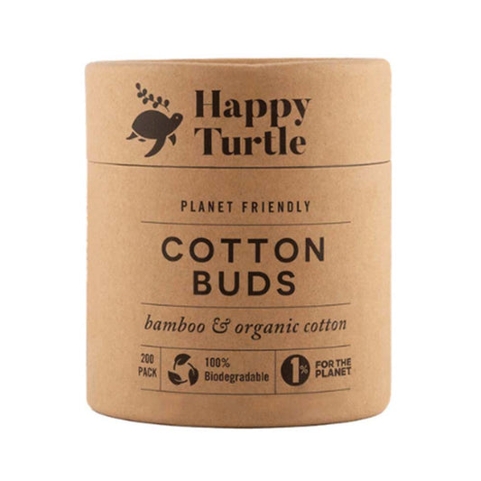 Happy Turtle Organic Cotton & Bamboo Cotton Buds - Round Tub - 200 pack