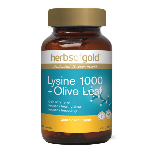 Herbs of Gold Lysine plus Olive Leaf - 100 Tablets - L'Organic