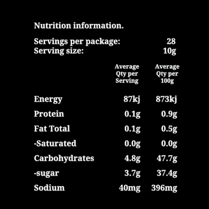 Spicy Mango Chutney, Nutrition Panel