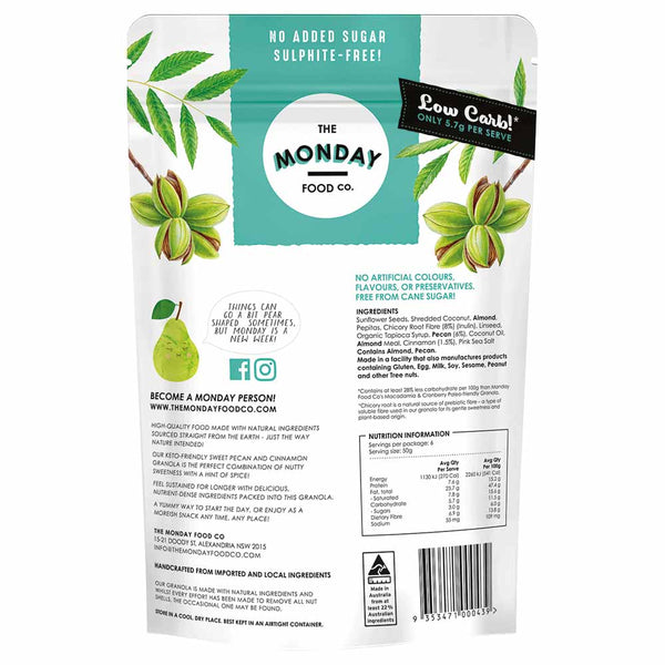 Back of a packaging for 'The Monday Food Co.' product with ingredients and nutrition information.