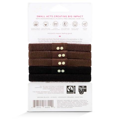 Kooshoo Certified Organic Hair Ties - Black/Brown - 5 Pack