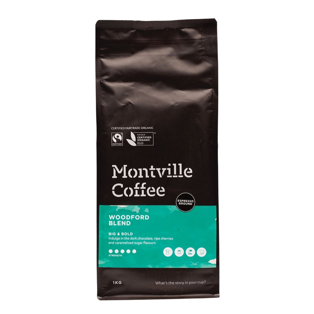 Montville Coffee Woodford Blend package on a white background
