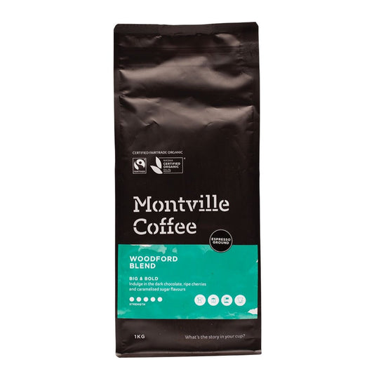 Montville Coffee Woodford Blend package on a white background