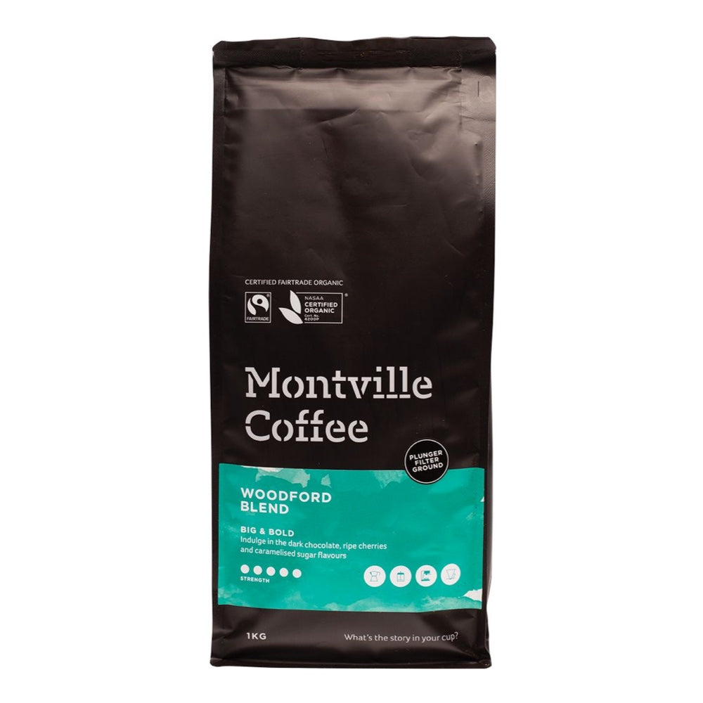 Montville Coffee Woodford Blend package on a white background
