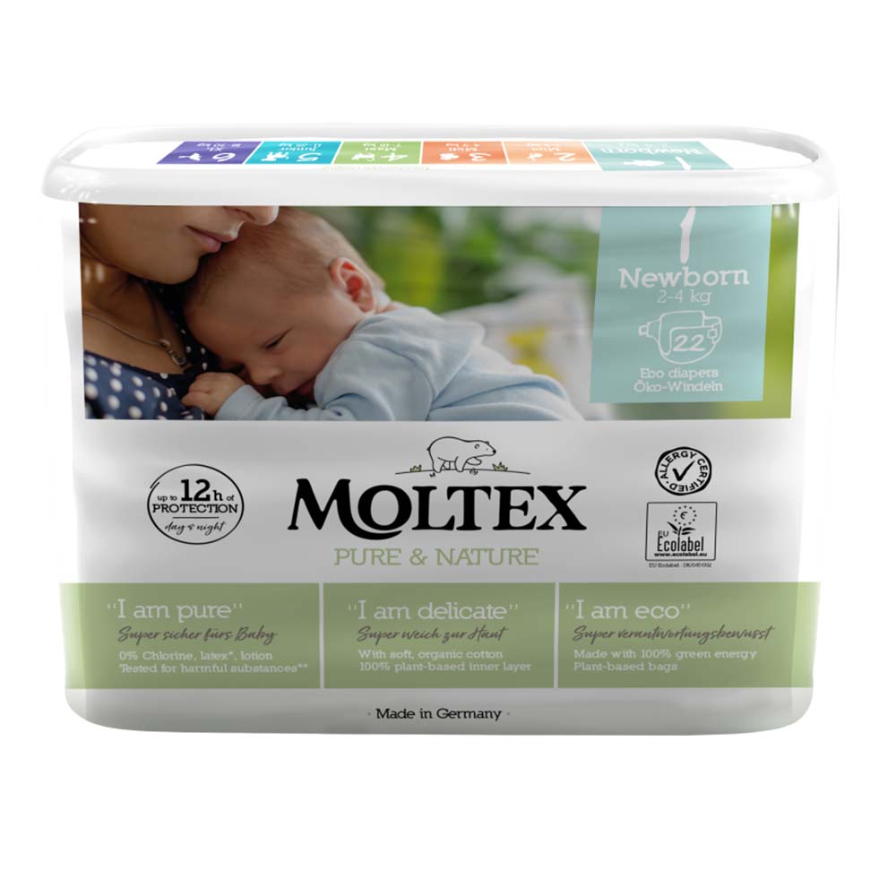 Moltex Eco Nappies Size 1 Newborn 2-4kg 22 pack