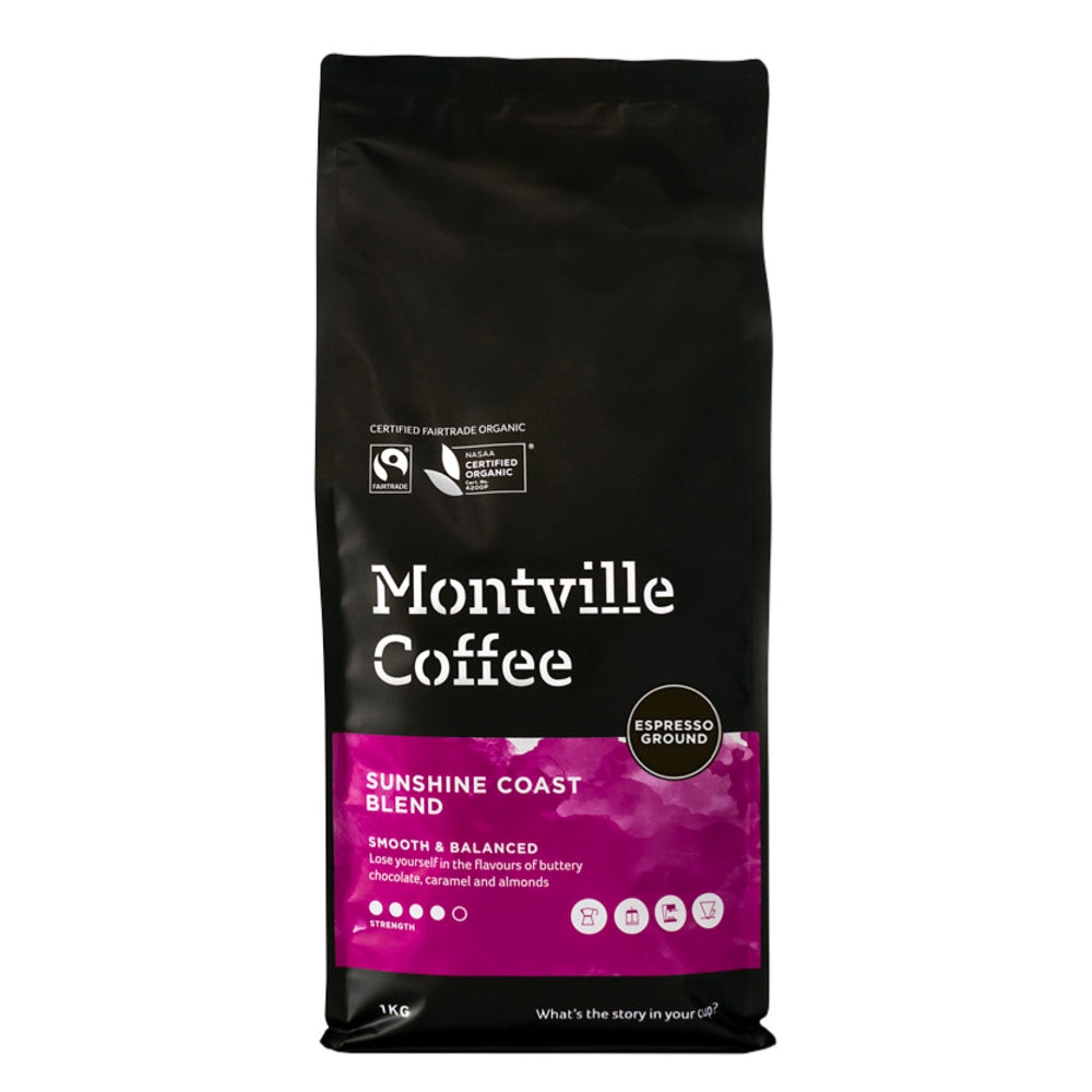 Montville Coffee Sunshine Coast Blend packaging on a white background