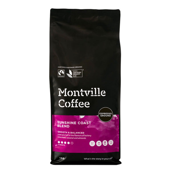 Montville Coffee Sunshine Coast Blend packaging on a white background