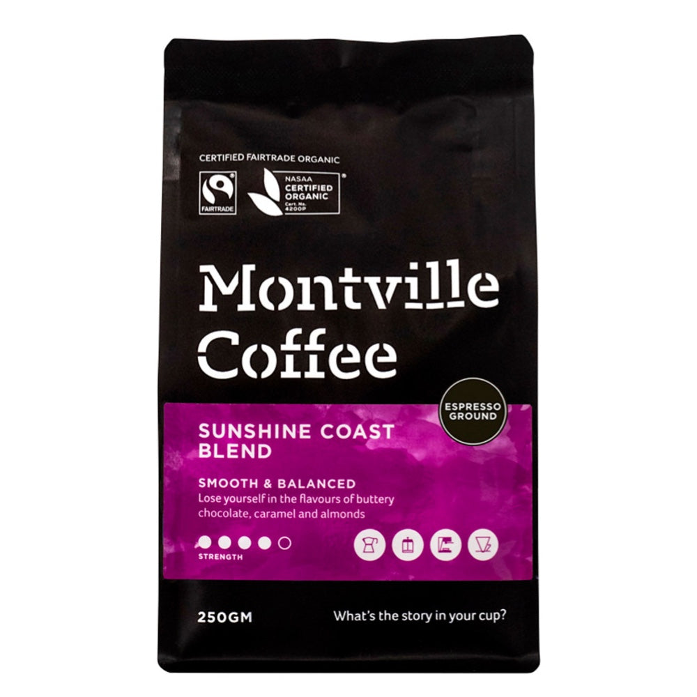 Montville Coffee Sunshine Coast Blend package on a white background