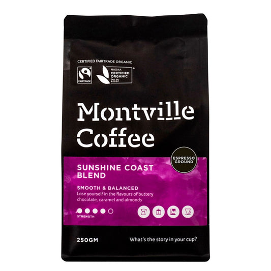 Montville Coffee Sunshine Coast Blend package on a white background