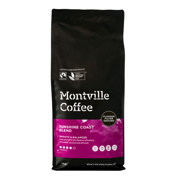 Montville Coffee Sunshine Coast Blend packaging on a white background