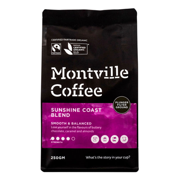 Montville Coffee Sunshine Coast Blend packaging on a white background