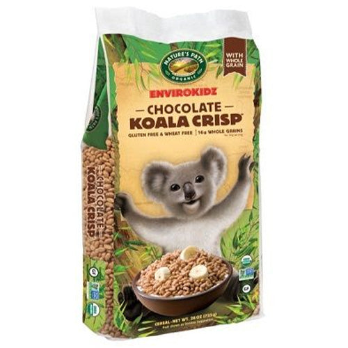 Bag of Nature's Path Envirokidz Chocolate Koala Crisp cereal with a koala illustration on a white background.