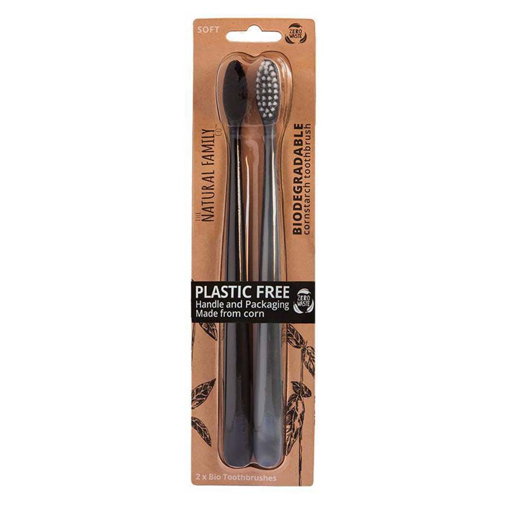 Natural Family Co. Bio Toothbrush Twin Pack - Pirate Black & Monsoon Mist