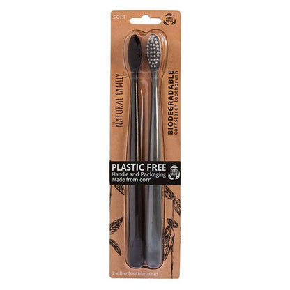 Natural Family Co. Bio Toothbrush Twin Pack - Pirate Black & Monsoon Mist