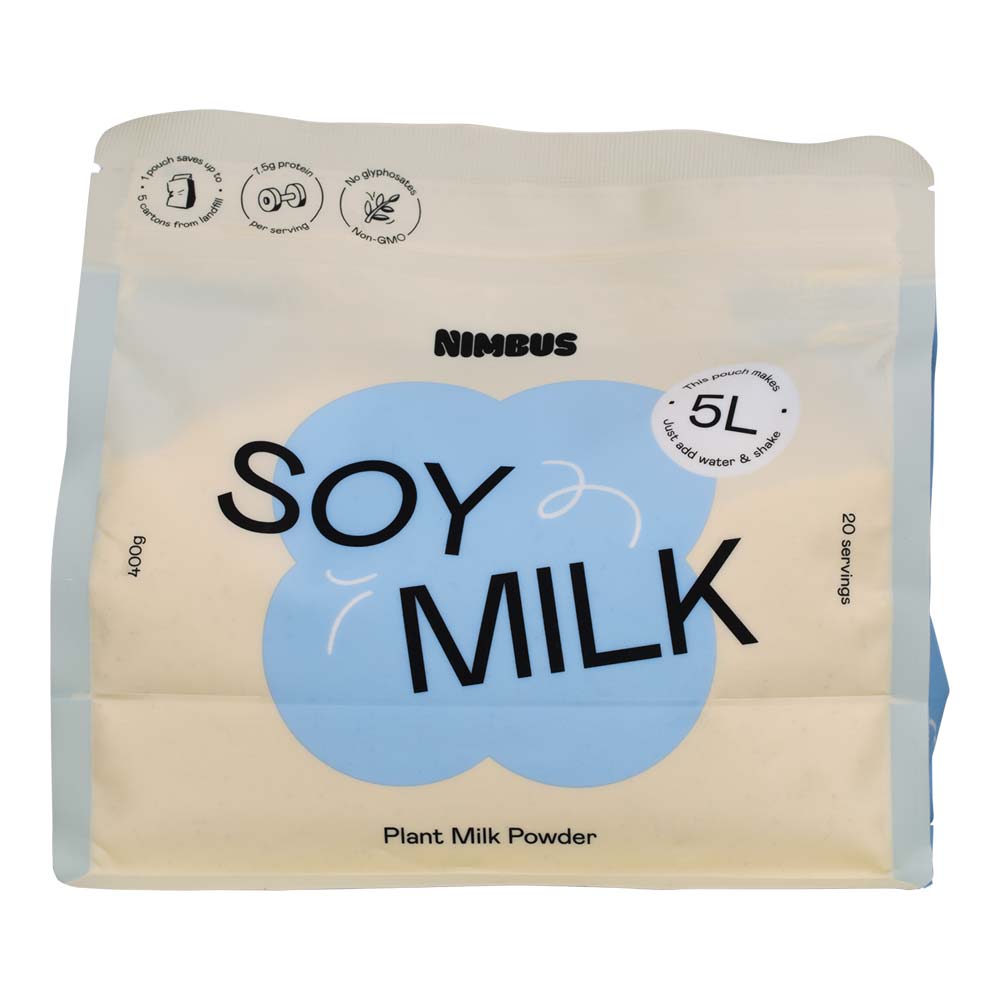 Nimbus soy milk plant milk powder package on a white background