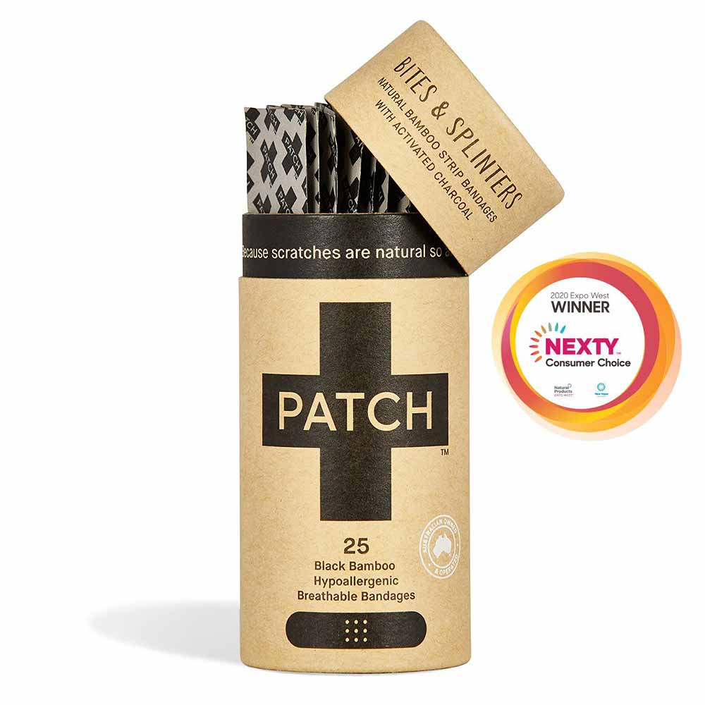 PATCH Organic Bamboo Strip Bandages - Activated Charcoal - 25 Pack